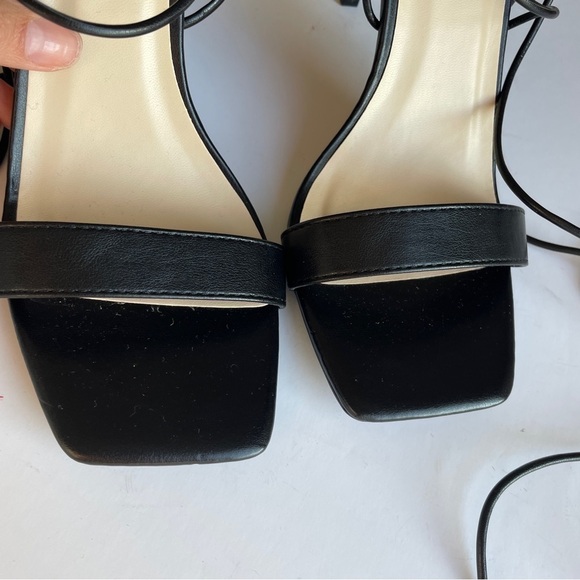 Anne Michelle Black Square Toe Lace Up Heels - Picture 2 of 10